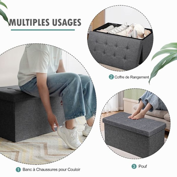 COSTWAY Opbevaringsbænk 115L - Kiste 80 x 38 x 38 CM, Belastningskapacitet 160 KG, i Oxford-stof til soveværelse, entre Lys Grå
