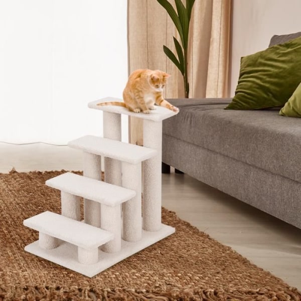 COSTWAY Trappa för katthundsplysch med multi-tier aktivitetscentermöbler för katter 60,5 x 40 x 60 cm Beige