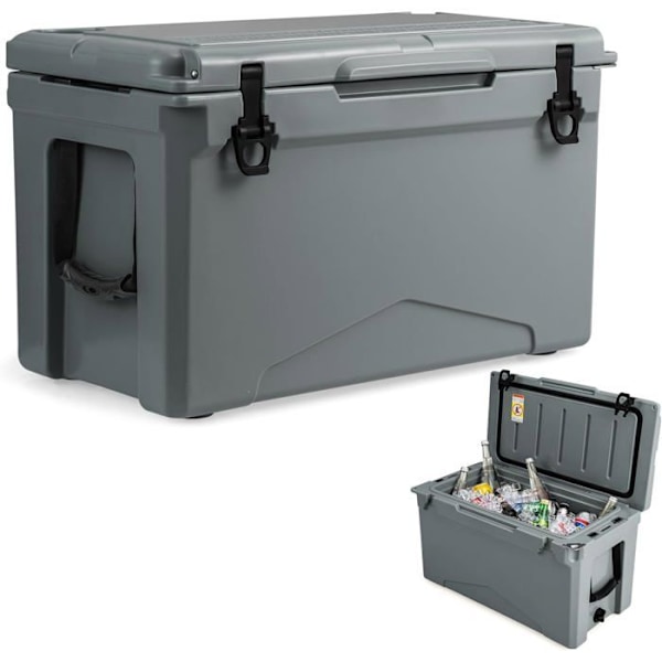 COSTWAY Portable Cooler 47L-Oöverträffad isolering-Kall 5 till 7 dagar-2 Handtag-Mugghållare-Fisk linjal-Flasköppnare-Träkol Svart