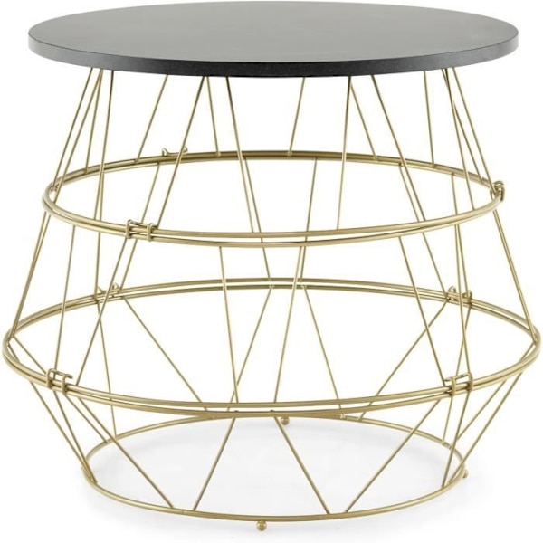 COSTWAY Sidobord, Sidobord, Svart Marmor, Guld Metallstomme, Avtagbar bricka Litet runt bord Ø 40 x 38 cm Svart + guld