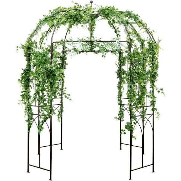 COSTWAY Metal Garden Bröllopsbåge för klätterväxter 211x211x256 cm i fågelburform Vintage bronsfärger