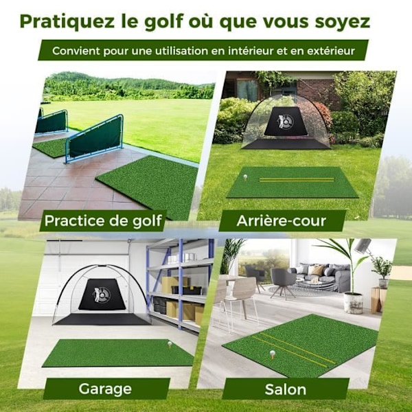 COSTWAY golfslagmåtte 152x117x3,2 cm - Syntetisk græs - 2 tee-positioner - 2 justeringspinde - 6 forborede tee-huller