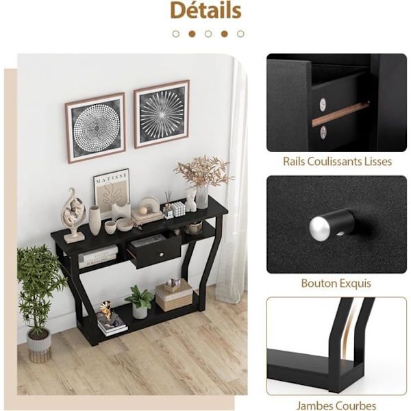 COSTWAY konsolbord med 1 skuffe og 2 opbevaringsrum, Country Style, Sort Svart