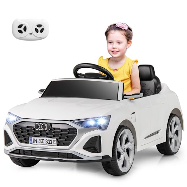 Børne Elektrisk Bil COSTWAY Licens Audi Fjernbetjening&Lys&Musik 3 Hastigheder Gradvis Start 98x49x43CM Hvid
