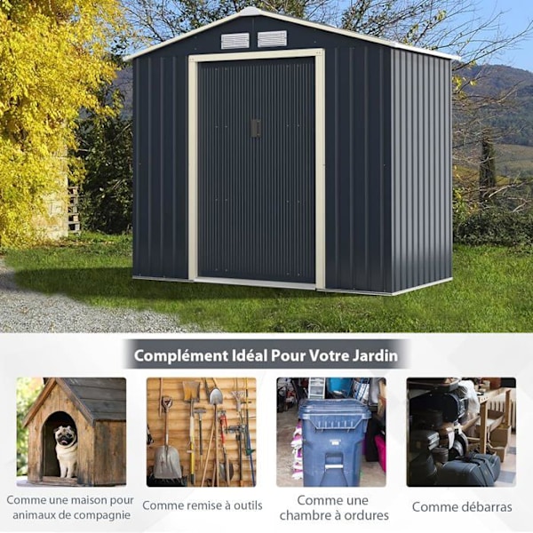 COSTWAY Metal Have i Haven 4,07 m² 213 x 191 x 195 cm med 2 låsbare skydedøre og 4 ventilationshuller grå til cykler
