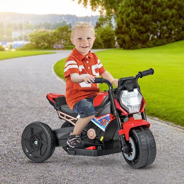 2 i 1 elektrisk motorcykel för barn 6V - COSTWAY - 2/3-hjulskonvertering - i 18-36 månader - LED-strålkastare - Musik - Horn - Röd Röd
