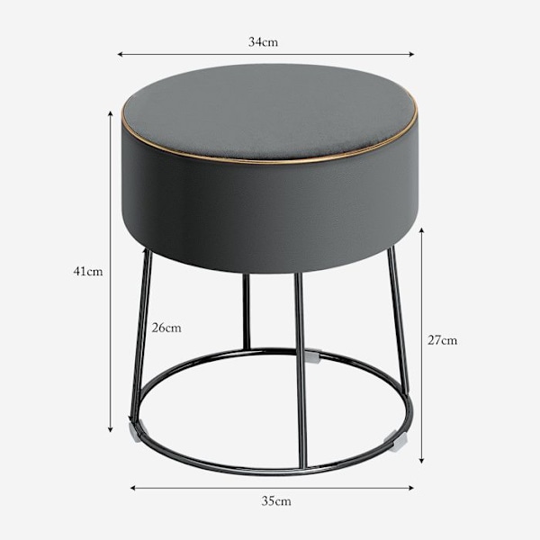 COSTWAY Rund Velvet Dressing taburet, osmannisk skammel, metalbund, til stue, soveværelse, entré, 35 × 35 × 41 cm, Grå