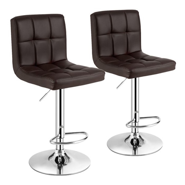 COSTWAY Set med 2 barstolar, justerbar sitthöjd 65-85 cm, upphöjd rygg, halkfri metallbas, brun