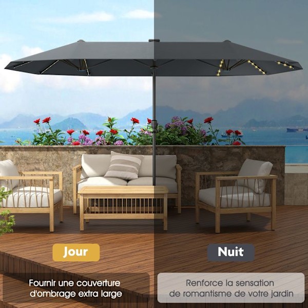 Rektangulär Trädgårdsgardin 392 x 212 x 222 cm - COSTWAY - 108 LED-lampor - 12 Robust Spön för UV-skydd Terass Grå