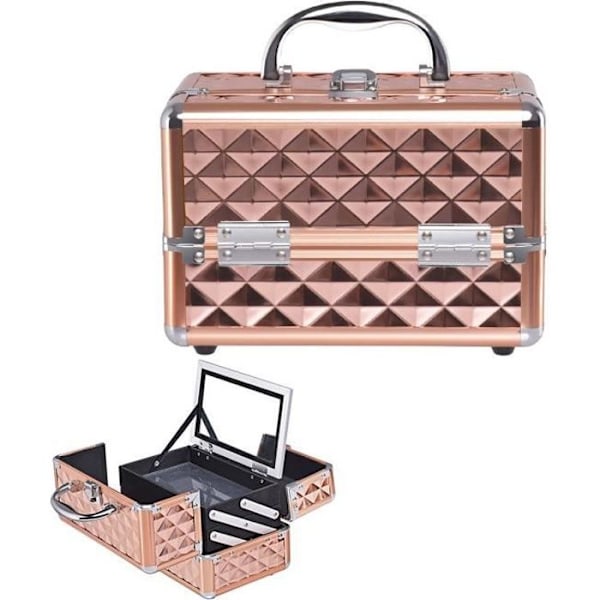 COSTWAY Makeup-etui med spejl og lås Bærbart skønhedsetui 23 x 15 x 18 cm til toiletbord, syudstyr
