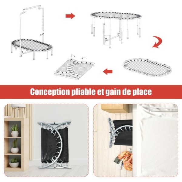 COSTWAY Sammenfoldelig børnetrampolin indendørs/udendørs med justerbar gelænderpude hoppemåtte Belastning 150 kg Rød röd och svart