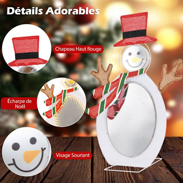 COSTWAY 2D Snowman Pre-Lit med 75 varmhvide LED lysperler, 2 uendelige lysspejle juledekoration
