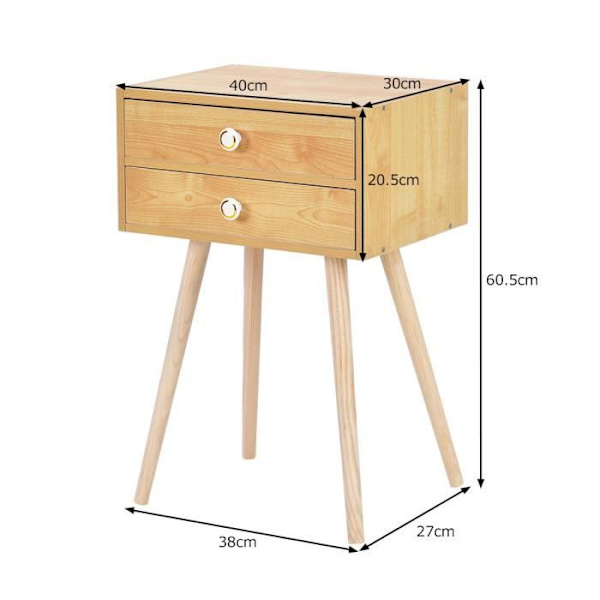 Satinlackerat skandinaviskt sängbord i trä med låda Coloris Nature 40*30*60,5cm Beige