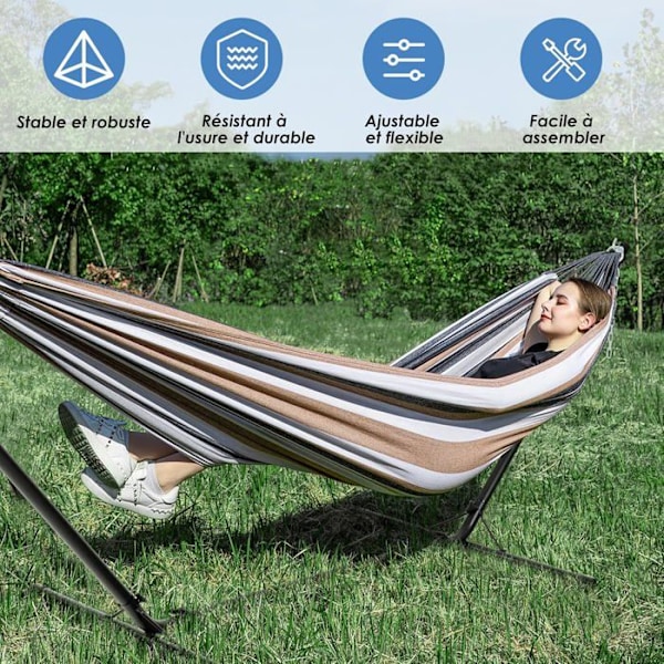 COSTWAY Metal Hammock Stand 150 KG Load Adjustable Chain with Hooks for Indoor Outdoor Black 325 x 100 x 106 cm