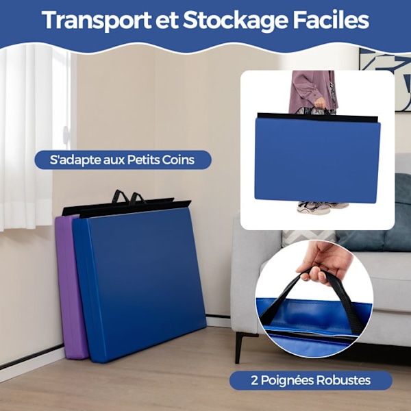 Fällbar Gymnastikmatta COSTWAY-180 x 60 x 3,8 cm-2 Delar med Handtag-Självhäftande-Fuktskyddad PU-Skum-Blå