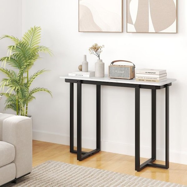 COSTWAY Konsolbord i Marmor-look, Geometrisk Metalstruktur 107 x 40 x 79,5 cm til Stue, Gang (Sort)