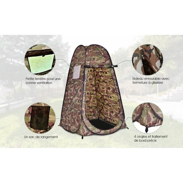 Kannettava pop-up camping suihkuteltta-COSTWAY-120x120x190cm-1 henkilö-valmistettu polyesteristä - kantolaukku - 4 naulaa mukana - naamioitu Kamouflage