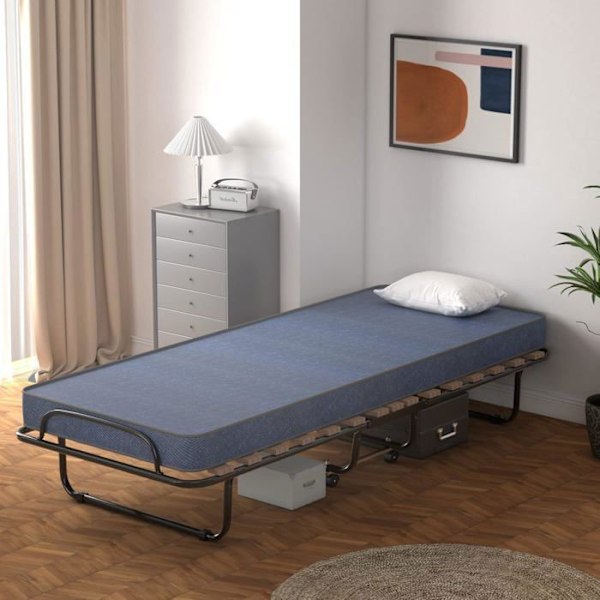COSTWAY Foldeseng på hjul, 80 x 190 CM, Ekstraseng med 6,5 CM skummadras til hjemmet og kontoret, blå