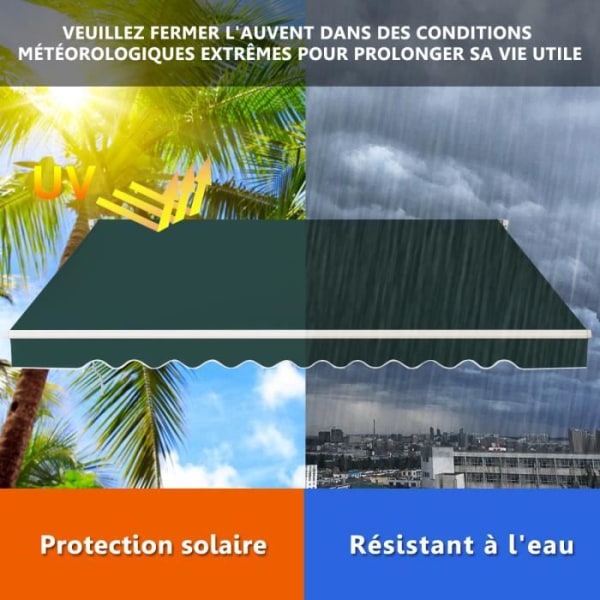 COSTWAY Infällbar manuell balkongmarkis 3X2,5M med UV-beständigt tyg, vattentåligt, justerbar vinkel i aluminium 5-35° Grön
