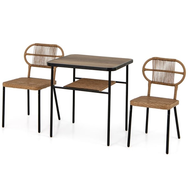 COSTWAY Ensemble 3 PCS Havemøbel med 2 Stole i Rattan, Stabelbare Stole i Forskellige Størrelser, til Indendørs og Udendørs Brug Naturlig