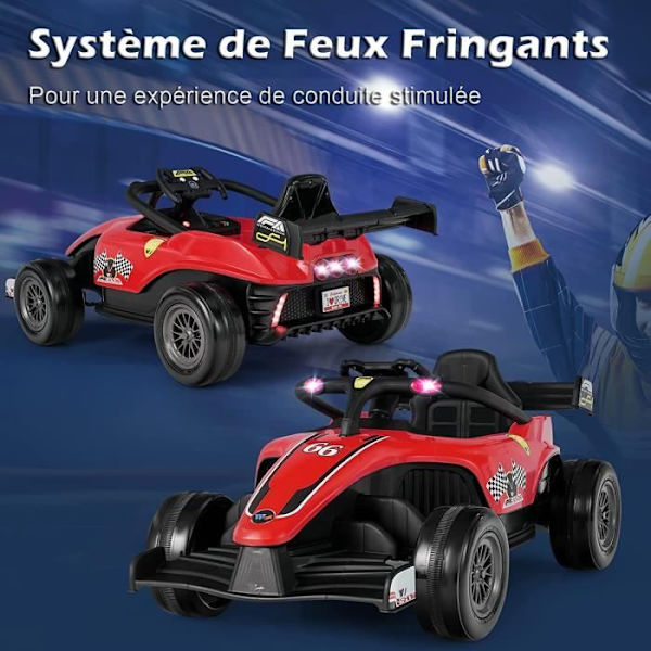 COSTWAY Elbil 12V7Ah til børn 3 - 7 år, F1 Racing, 2 til 5 KM/H, 2,4G fjernbetjening, LED, USB, Horn, MP3, Rød Röd
