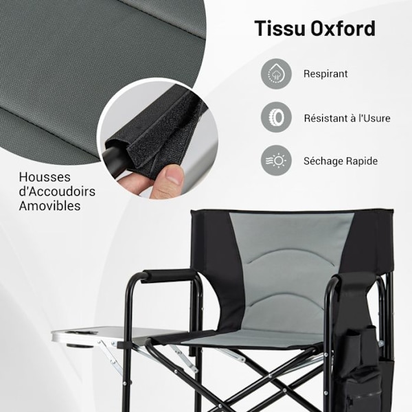 COSTWAY Høj Foldbar Havestol 116,5 cm med F oldbar Sidebord og Fodstøtte, Krus-holder, Netopbevaringspose svart och grått