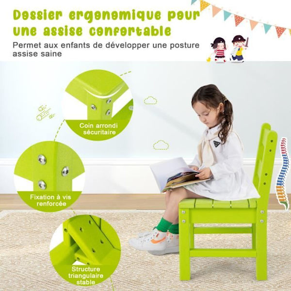 COSTWAY Sæt med 2 PE plast børnestole - 34 x 33 x 57 cm (L x B x H) Grøn Grön