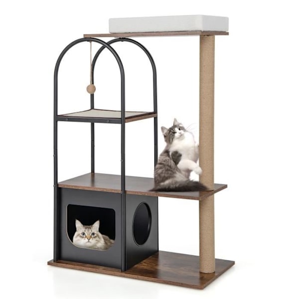 COSTWAY Cat Tree 118 CM 4 nivåer - metallram, lägenhet, skrapstolpar, hängande pumps, toppabborre - svart