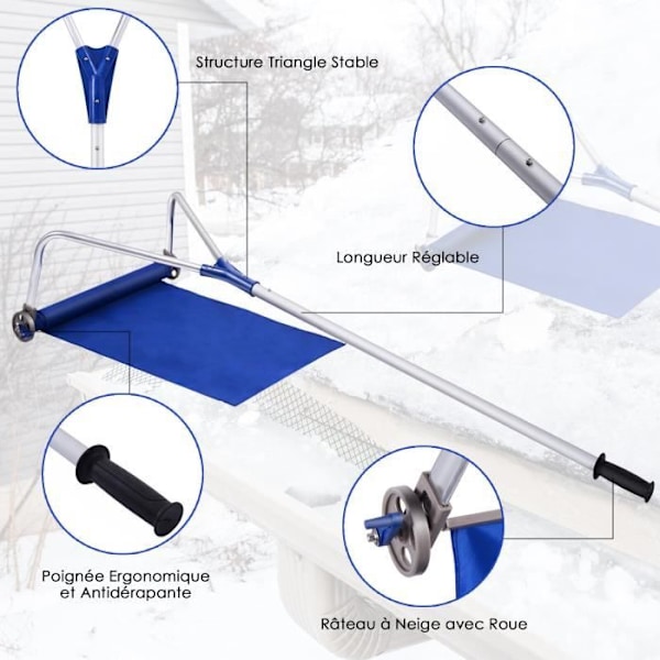 COSTWAY lumilapio teleskooppikatolle 180-661 cm alumiinia Oxford-kankaalla 600 x 41 cm, 2-pyöräinen leveä pääleikkuri