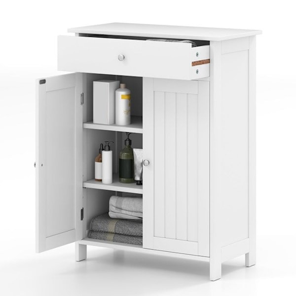 COSTWAY Badeværelse Skab med 2 Døre, Skuffe og Justerbar Hylde, til Stue, Entré, Køkken, 60x30x80 cm Hvid