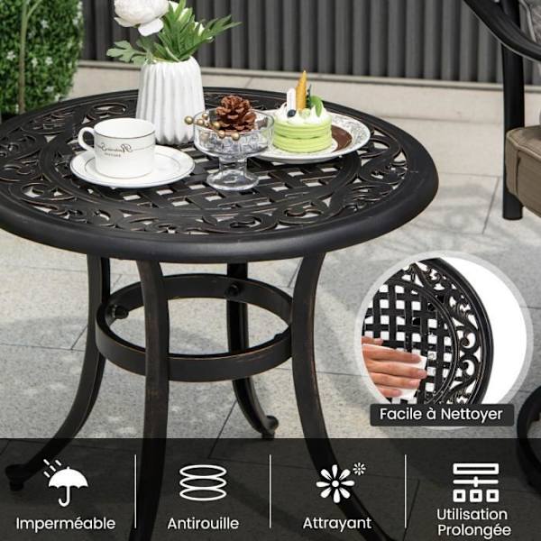 COSTWAY Havebord i Aluminium - Justerbare Fodstøtter, Maksimal Belastning 50KG - Rund Udendørs Bord - Terrasse Pool