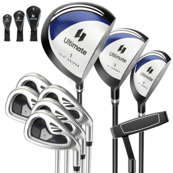 COSTWAY 9-delade golfklubbor Set Herr Högerhänt-Aluminiumlegering Driver-3 Headcovers-Fairway,Hybrid,5 Irons,Putter