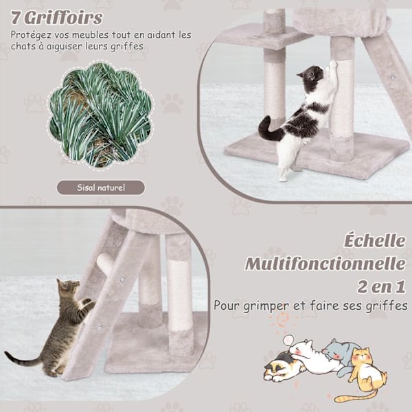 Multi-niveau katte træ 140 cm COSTWAY, sisal kløemøbler, condo, kurv, siddeplads, stige, pomponstang, hængende bolde Beige