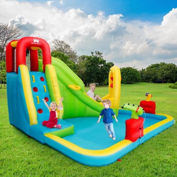 Stor uppblåsbar Oxford-tyglekplats för barn med rutschkana, vattenkanon, basketbåge, pool 400x335x230 cm