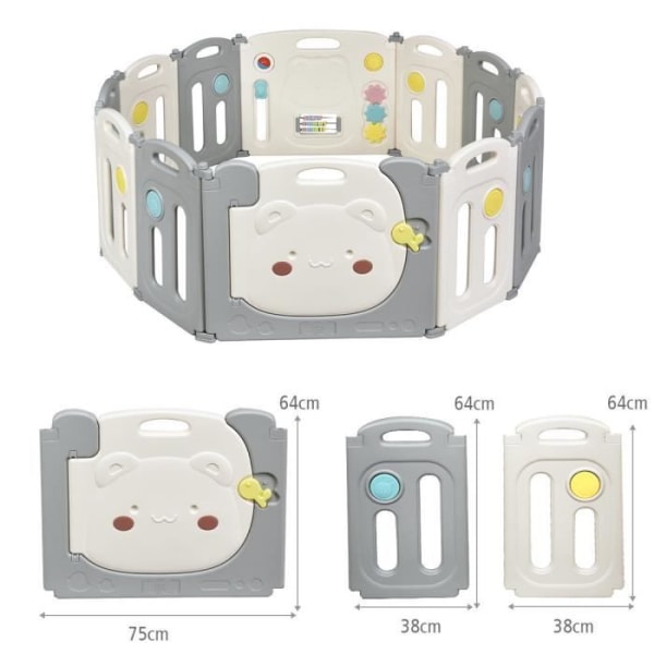 Vikbar babylekhage i plast - COSTWAY - 12 element - Barnsäkerhet - Aktivitetstavla