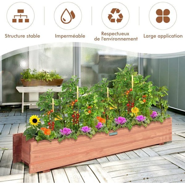 COSTWAY Föroljad granträ rektangulär planteringskar 91,5x18x16 CM Blomlåda med naturligt träsäd för trädgård/balkong kastanj