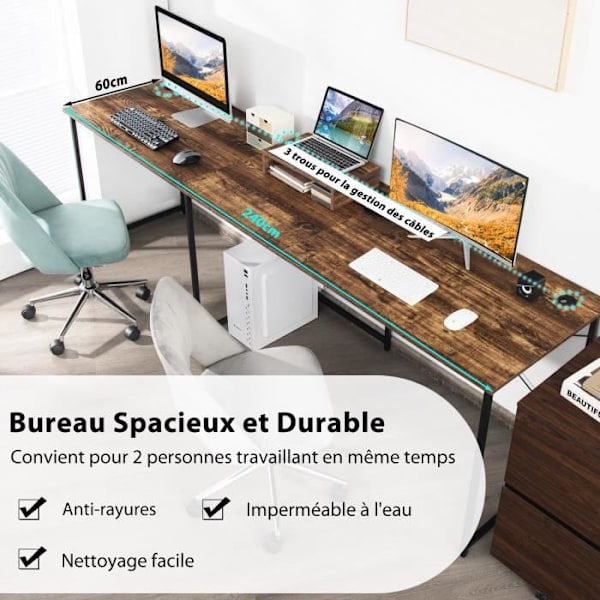 COSTWAY Hörnskrivbord - 150 x 150 x 74 CM - Justerbart till rakt skrivbord, stort bord för 2 personer Rustikbrun rustikt brunt