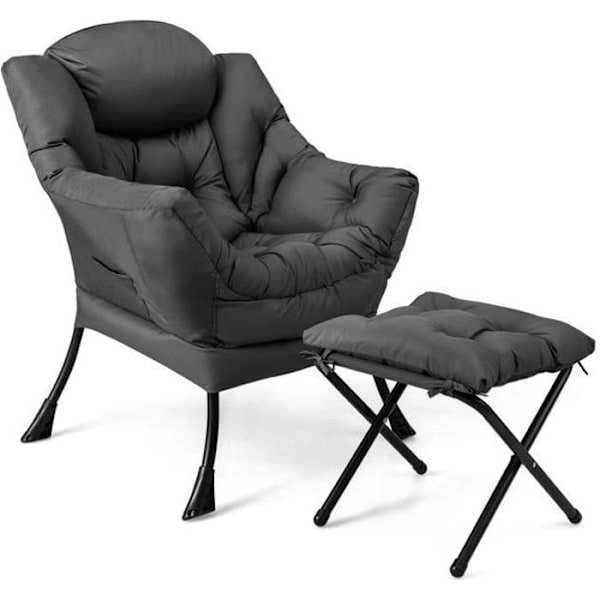 Relax Lænestol med foldbar fodstøtte - COSTWAY - Grå - Indendørs Udendørs Grå