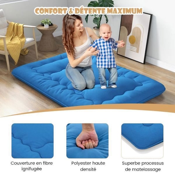 COSTWAY Japanese Futon Madrass 140x200CM - Avtagbar övermadrass, hopfällbar golvmadrass - Hemma, Husbil, Sovsal - Blå Blå