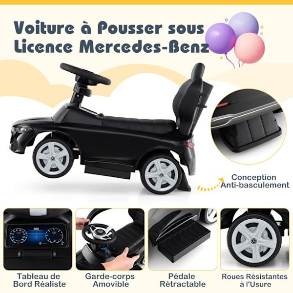 COSTWAY Mercedes Benz 3-i-1 Børne Gåbil med Justerbart Kaleche, Styr, Klaxon, til 18-36 Måneder, Belastning 25kg, Sort