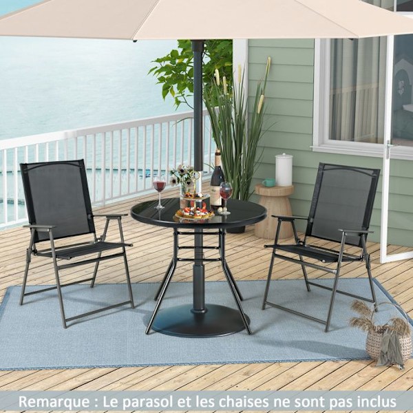 COSTWAY 86 cm rundt havebord, hærdet glas, 3,5 cm paraplyhul, robust metalstel, til gårdhave altan terrasse Svart