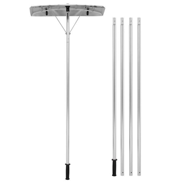 COSTWAY Utdragbar snöskyffel i aluminium 1,46-6,09 m med 63 cm blad 1 handtag och 4 utdragbara stänger 2 rullar
