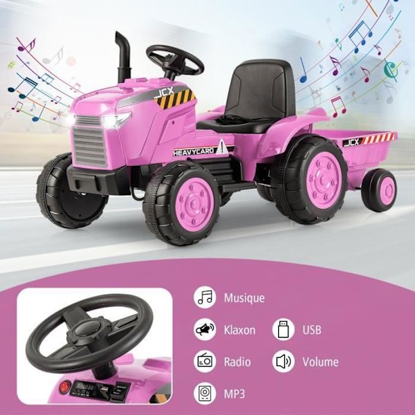 COSTWAY El-traktor 12V 7AH - 2,4G Fjernbetjening, Fjederophæng, LED, Horn, Soft Start, 3 - 8 År, Pink