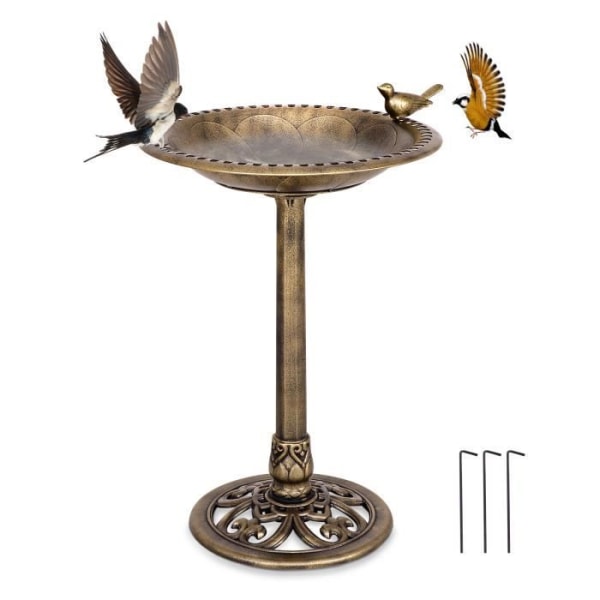 COSTWAY Fristående fågelmatare fågelbad med brickhöjd 76 cm, diameter 50 cm, antik bronsdesign