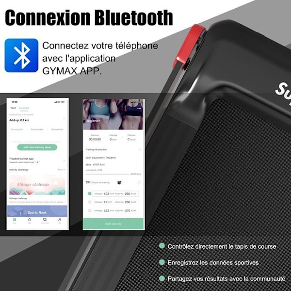 COSTWAY Folding Löpband APP Kontroll 0,96-12 km/h Bluetooth 12 Program LED Display och enhetshållare Röd