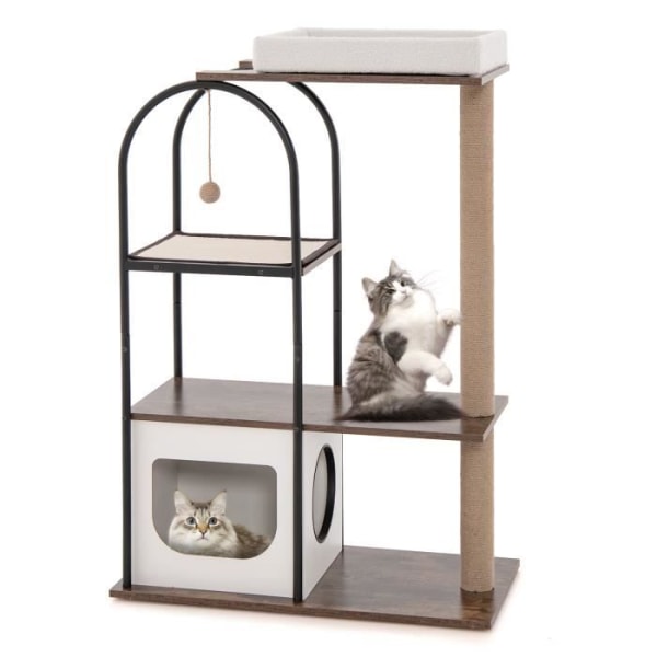 COSTWAY Cat Tree 118 CM 4 nivåer - metallram, lägenhet, skrapstolpar, hängande pumps, topppinnar - vit