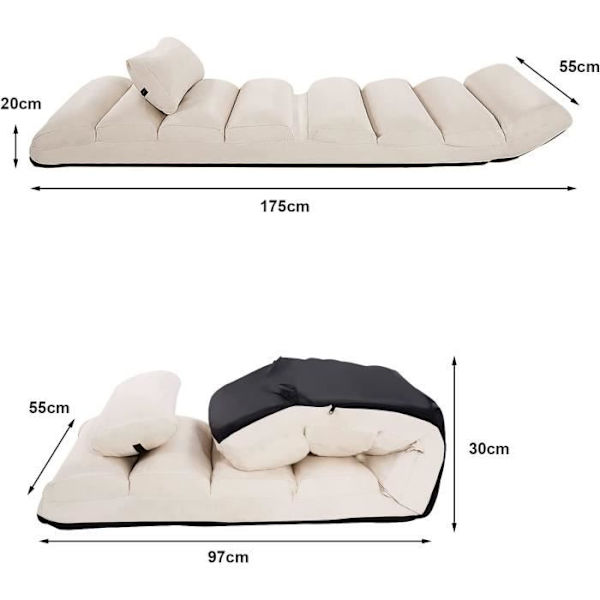 Hopfällbar relaxfåtölj - COSTWAY - 5 positions justerbart ryggstöd - Beige konstmocka Beige