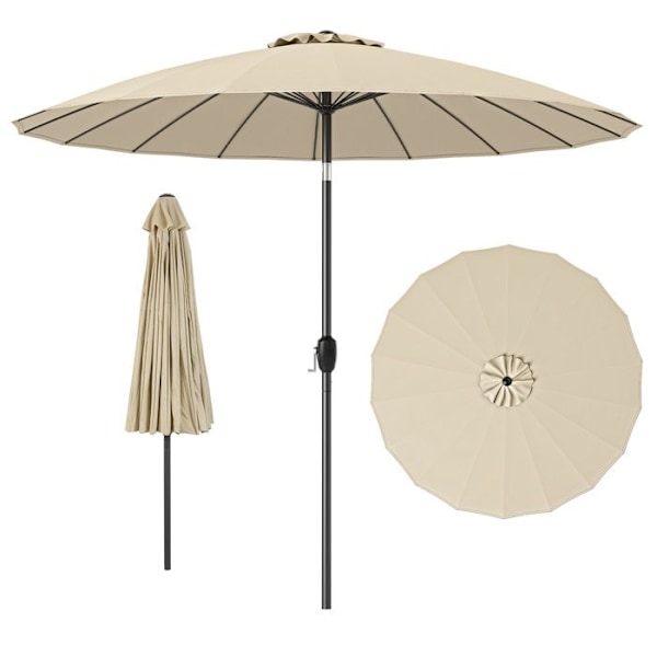 COSTWAY Grand Markise til Have 273 x 237 cm - 18 Stærke Spiler - Knap-tilbøjningsfunktion til Terrasse Patio UV-beskyttende