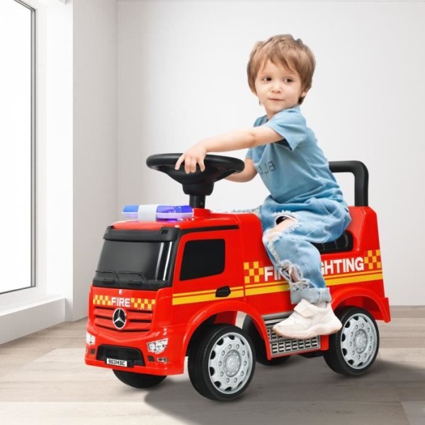COSTWAY Ride-on för barn 12-36 månader brandbil med förvaringsutrymme - Ljud och ljus - Röd