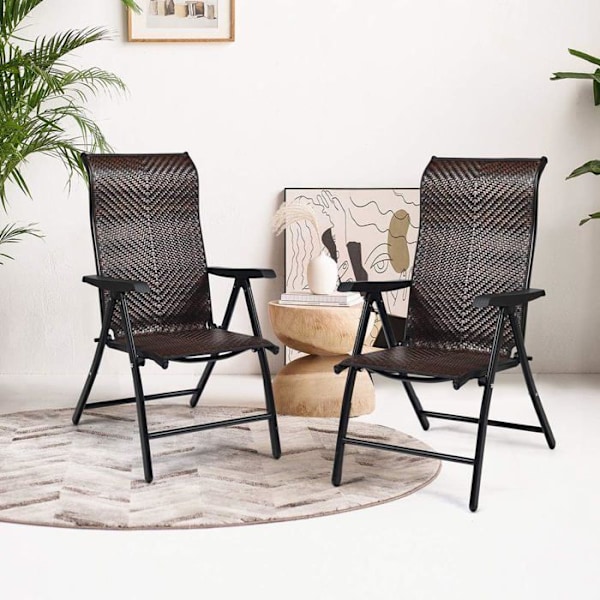 COSTWAY Havestole i Rattan, 2 Stk med Justerbar Ryglæn til Udendørs og Indendørs, 71x58x111cm, Brun